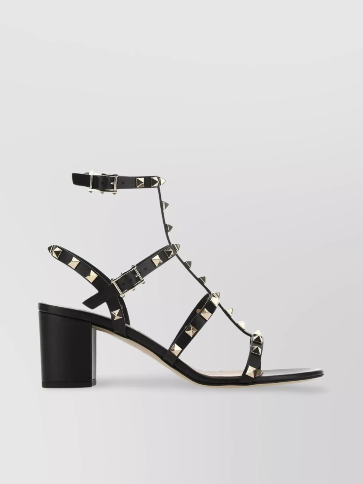 Valentino Leather Rockstud Block Heel Sandals In Black