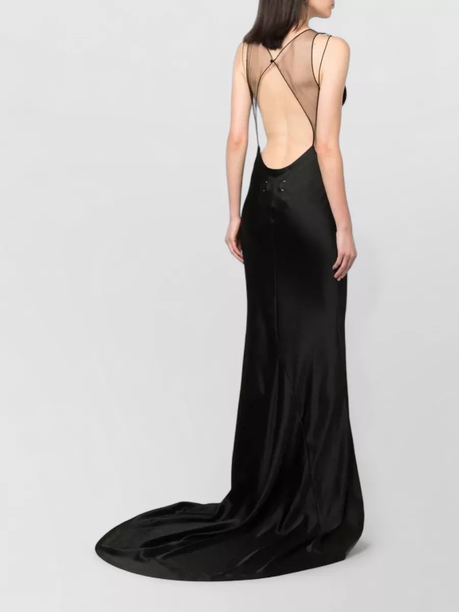 Maison Margiela Satin Square-Neck Spaghetti-Strap Backless Maxi Dress