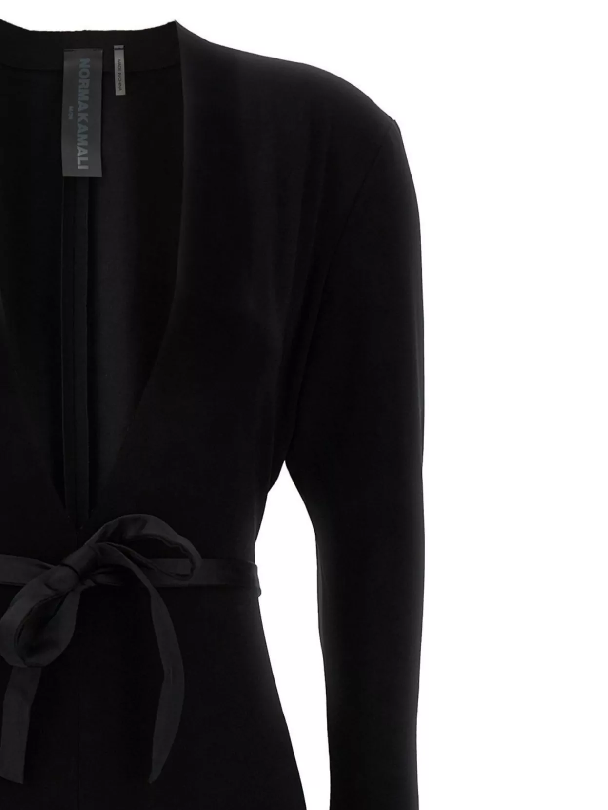 Norma Kamali Waist Belted Slit Sleeve Maxi V-Neck
