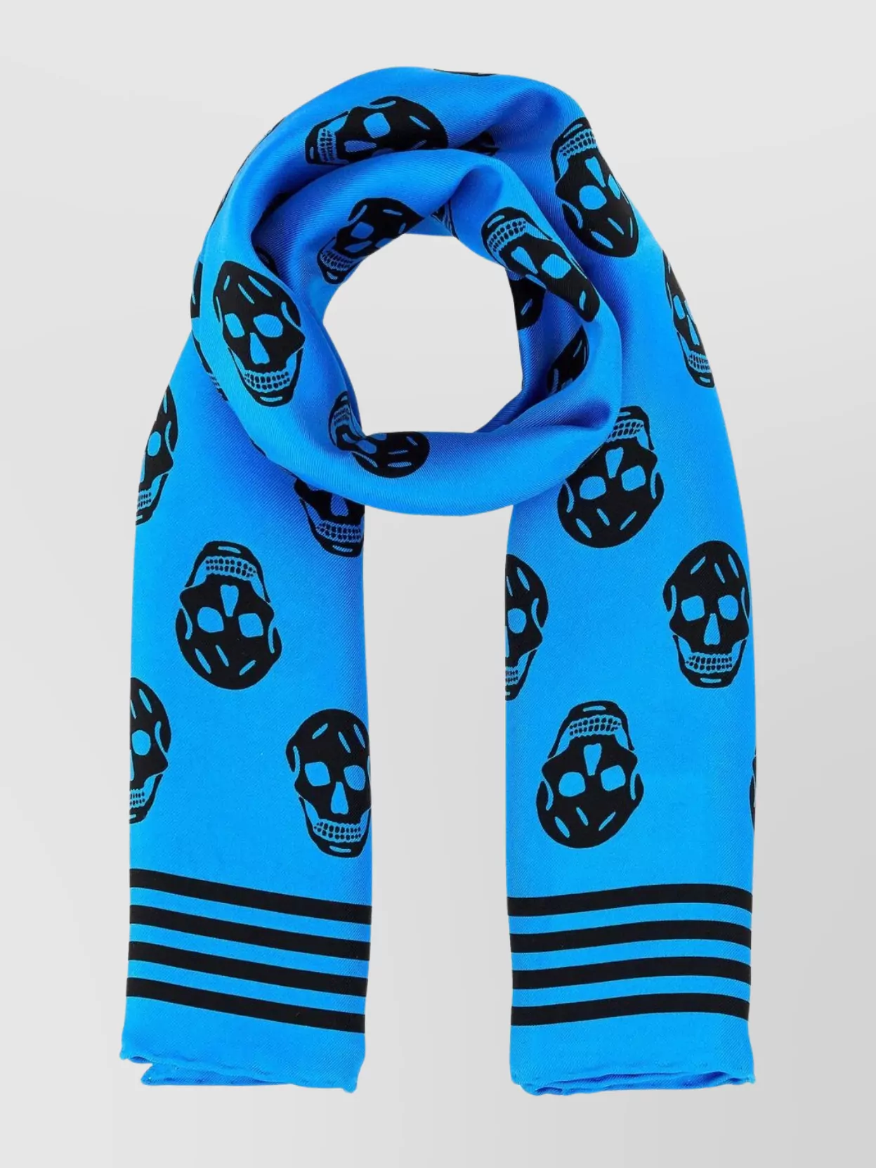 Shop Alexander Mcqueen Silk Satin Skull Print Scarf In Blue