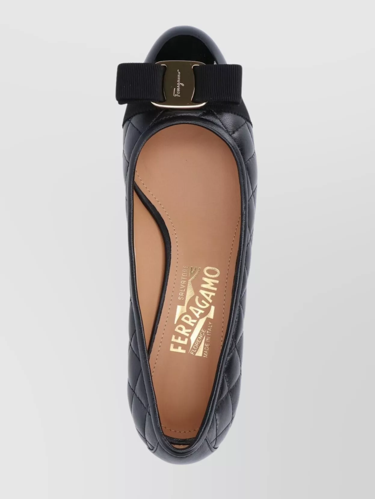 Ferragamo Quilted Bow Round Toe Low Block Heel