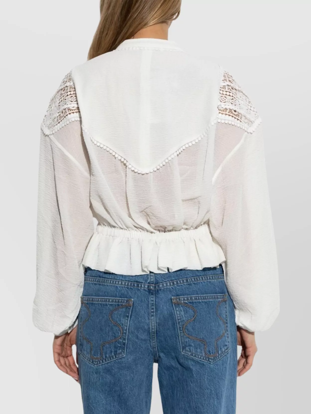 Iro Ruffled V-neck Top Lace Detailing