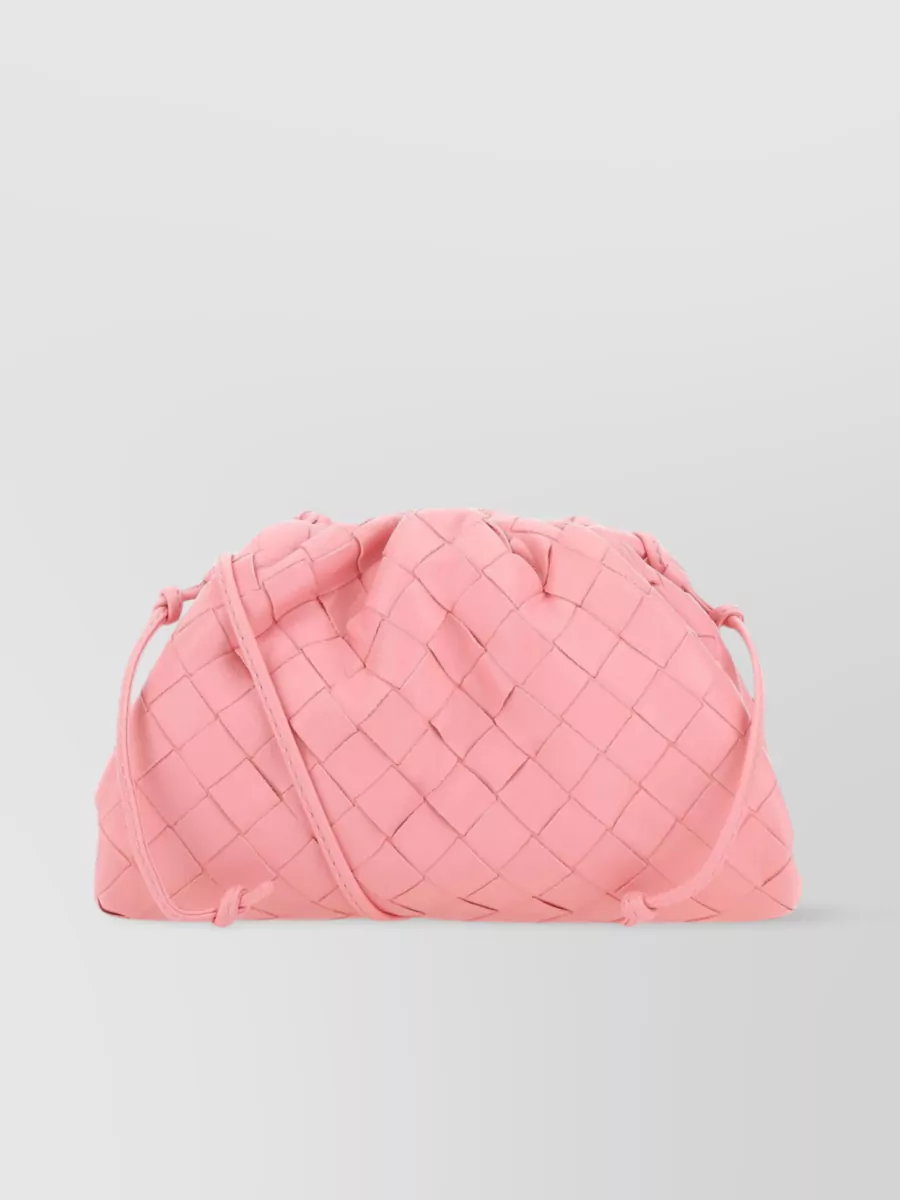Shop Bottega Veneta Mini Pouch Leather Crossbody With Woven Detail In Pink