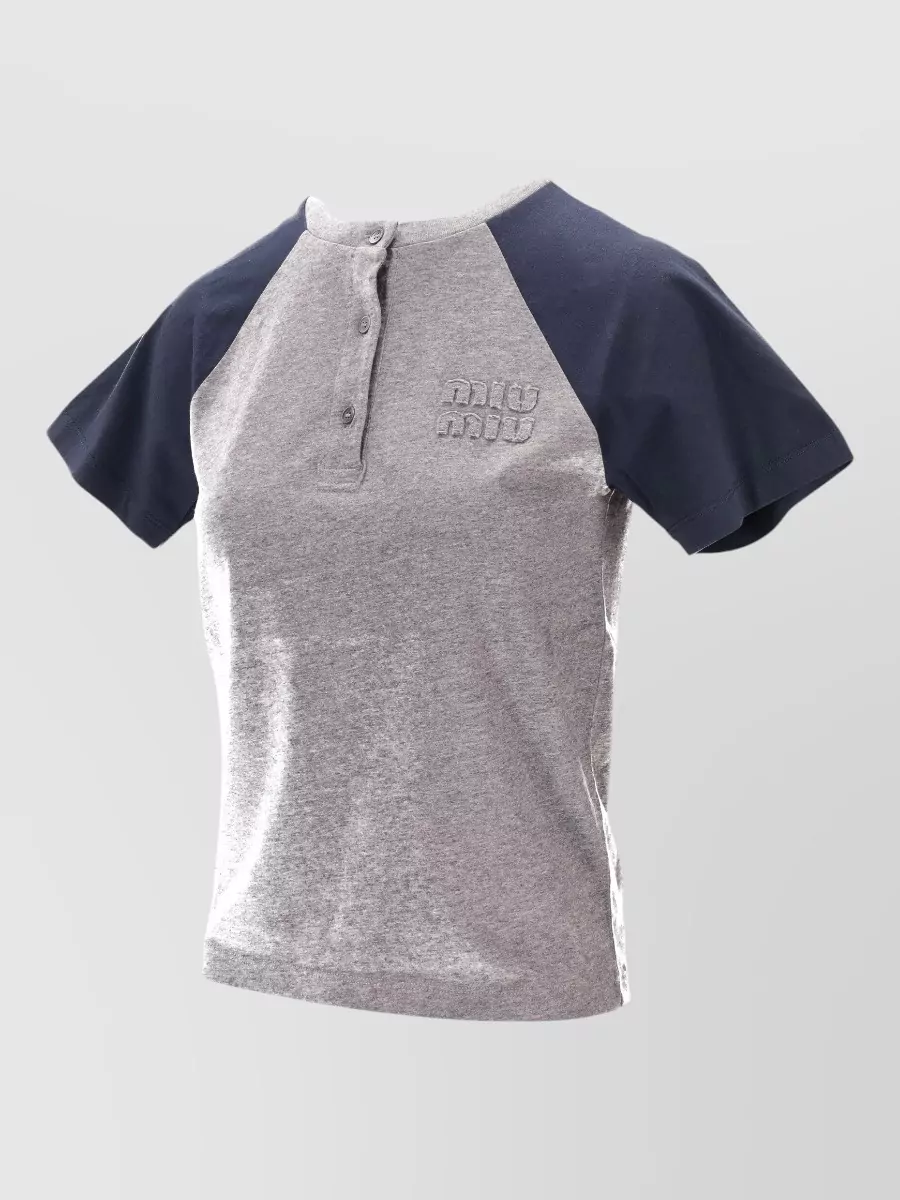 Miu Miu Jersey Top Raglan Sleeves Color Block In Gray