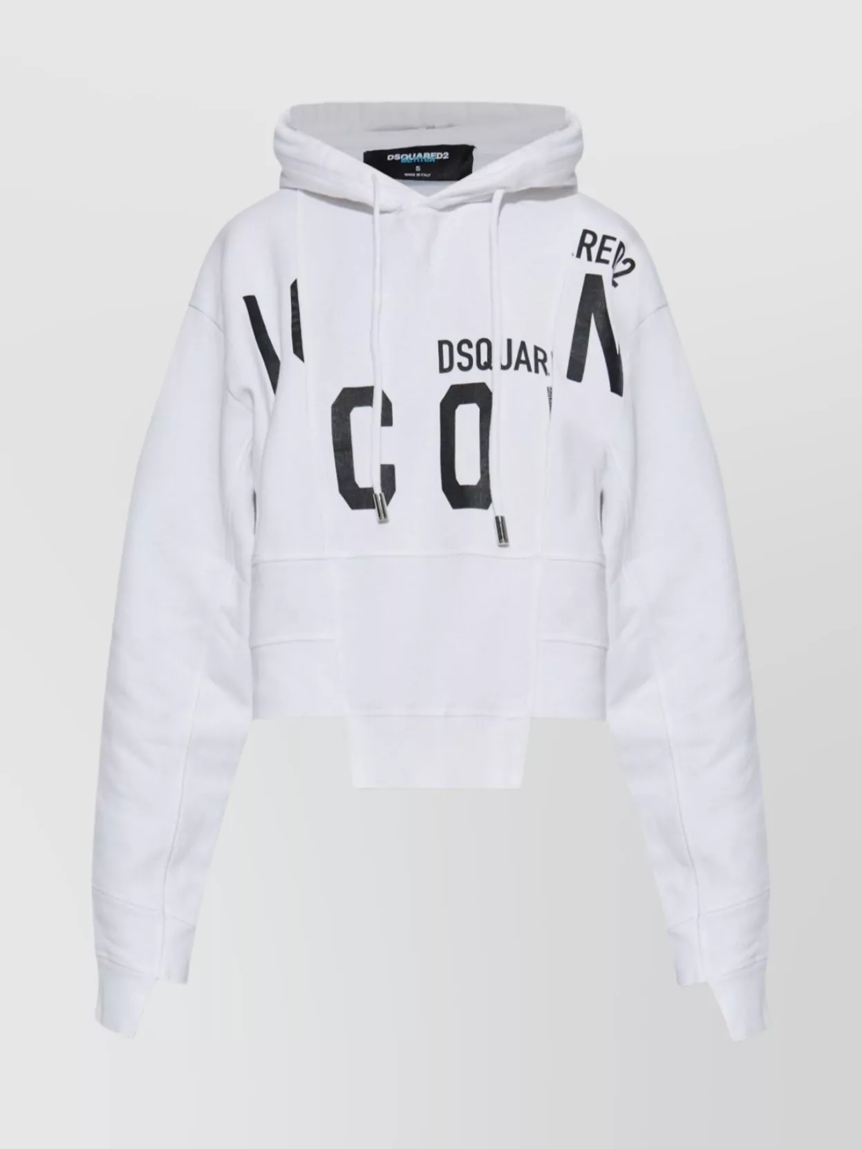 Dsquared2 Asymmetric Hem Cropped Hoodie Drawstring In White