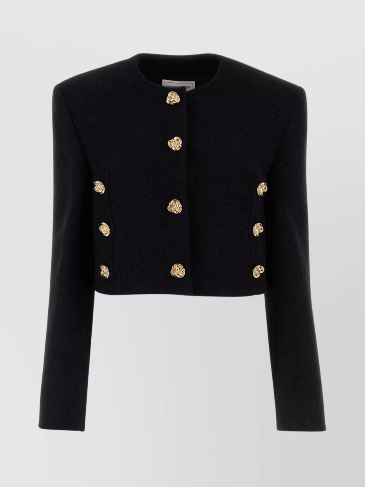 Shop Alexander Mcqueen Cropped Wool Blend Blazer With Embellished Buttons