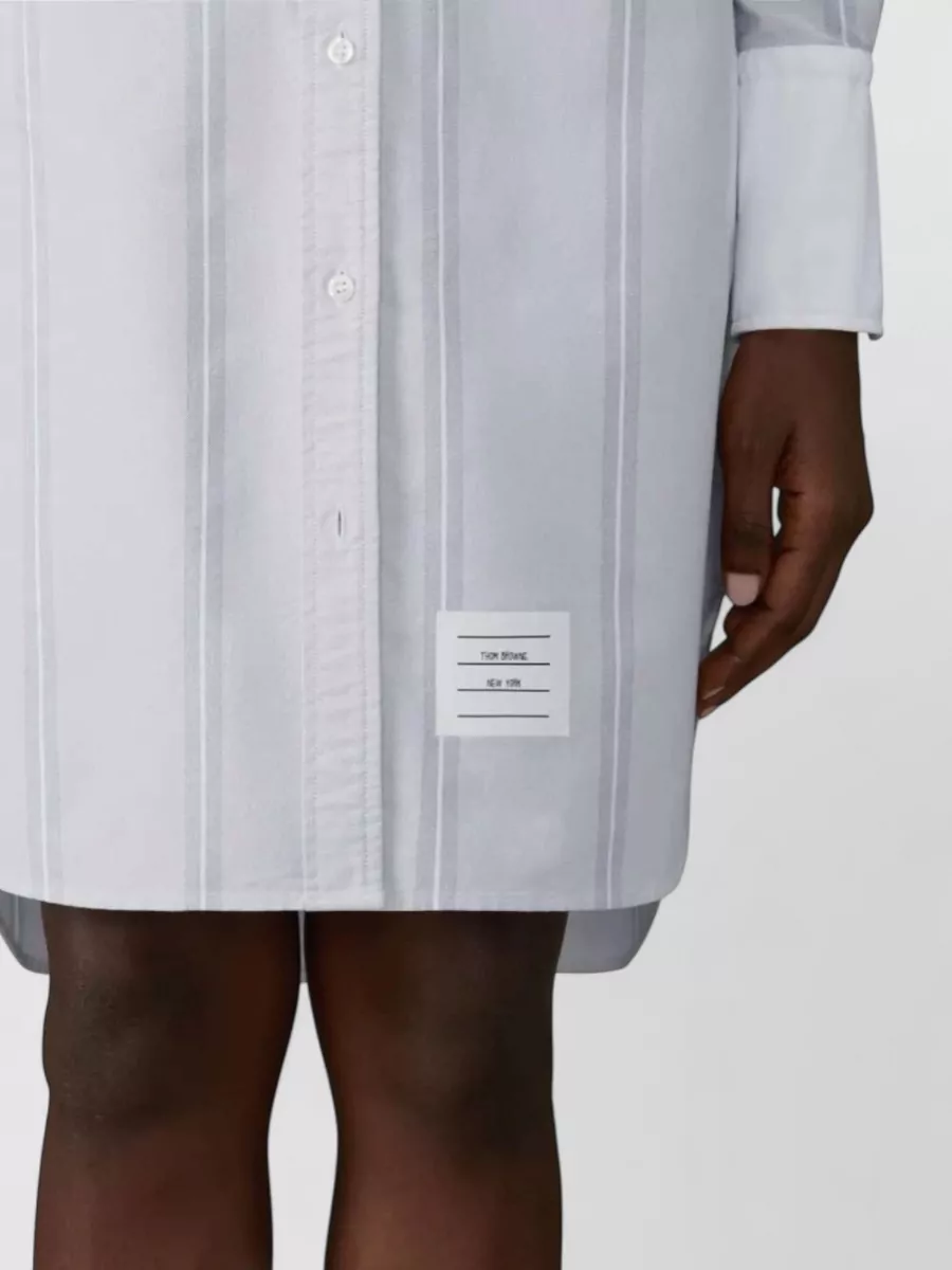 Thom Browne Striped Cotton Point Collar Long-Sleeve Knee-Length Shirt Dress