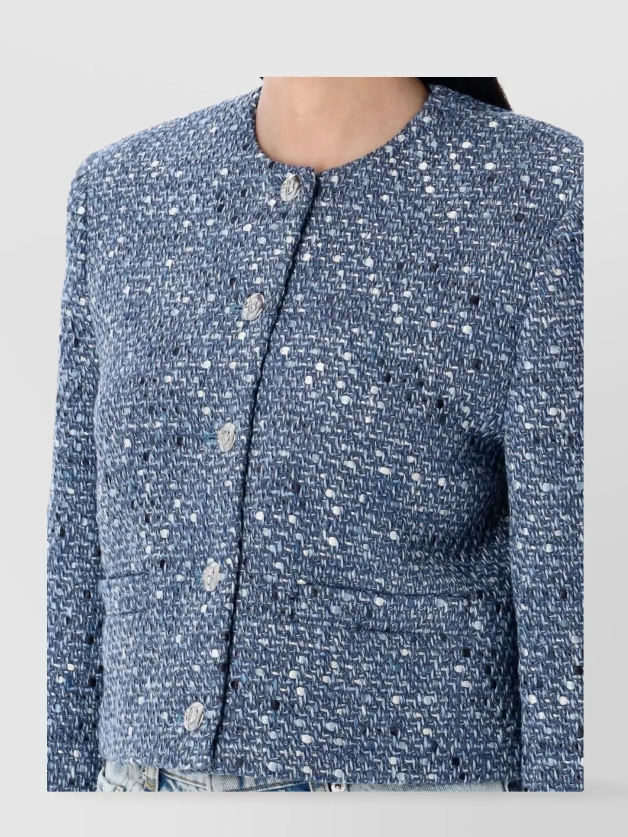 Shop Anine Bing Cropped Tweed Jacket With Four Button Cuffs