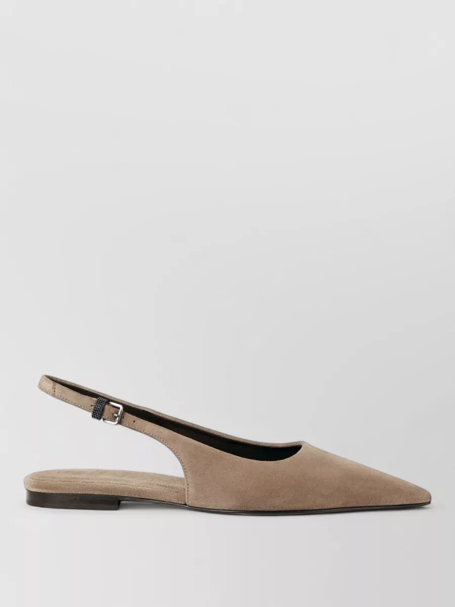 Brunello Cucinelli leather embellished slingback ballerina shoes