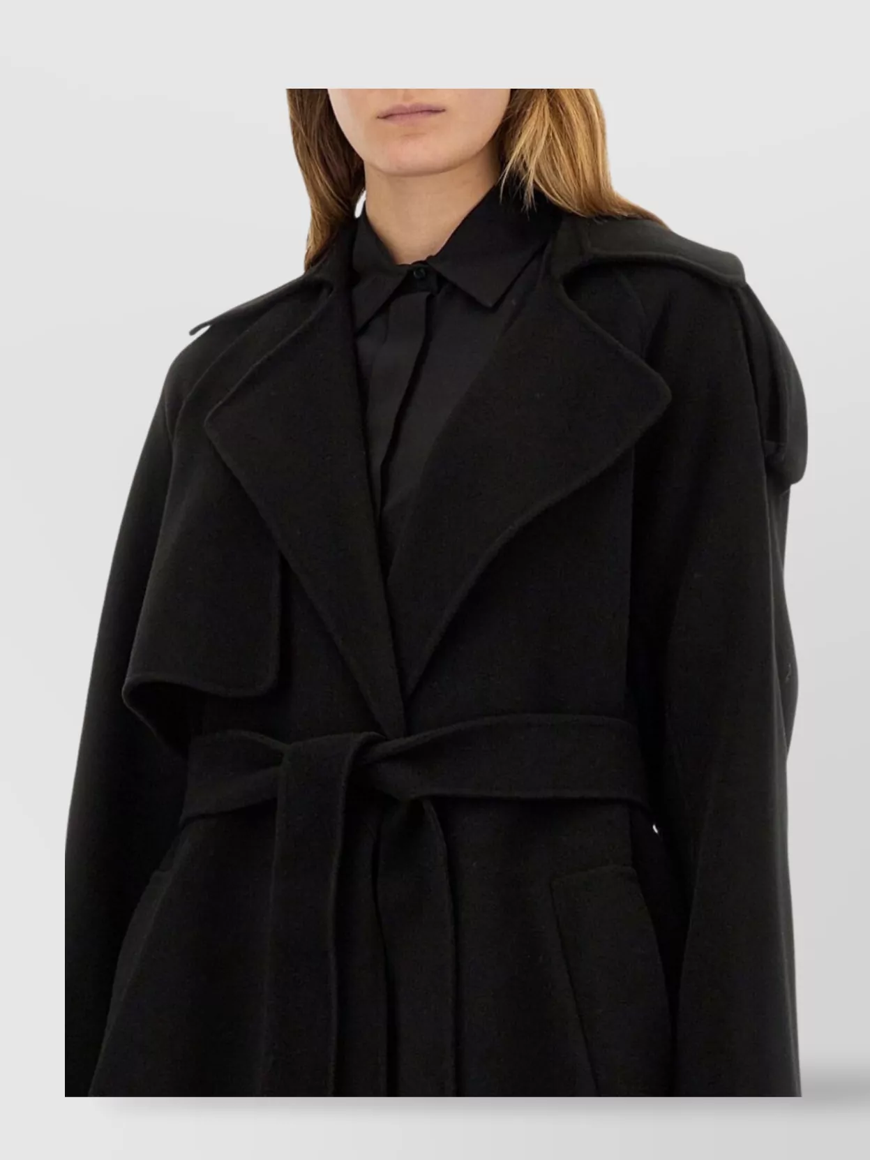 Sportmax Long Coat With Belt And Epaulettes