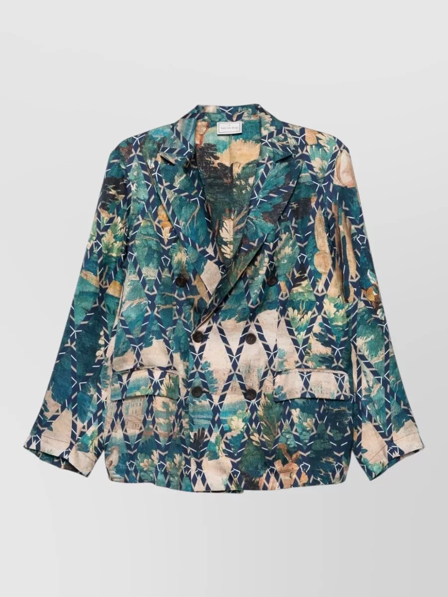Pierre louise mascia silk textured double-breasted geometric-print blazer