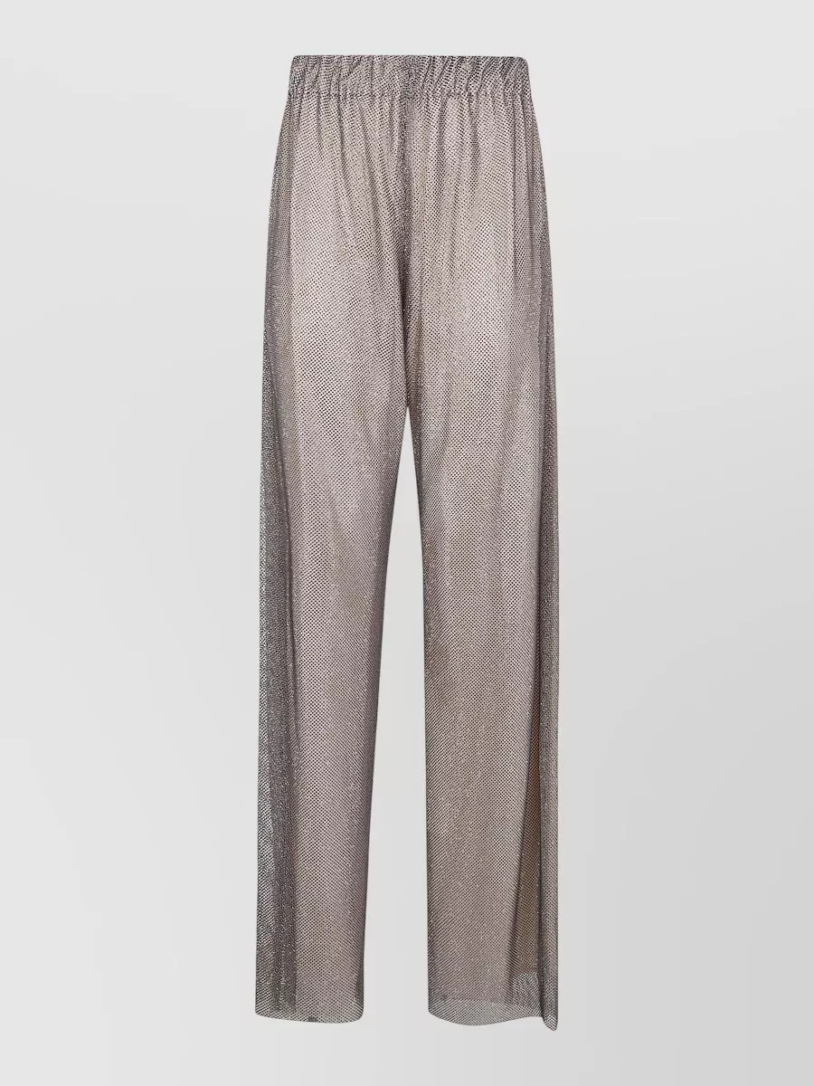 Alberta Ferretti Wide Leg Trousers Crystal Net Sheer