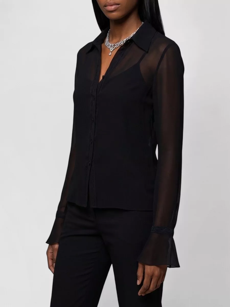 Gucci silk lace-trim long-sleeve blouse
