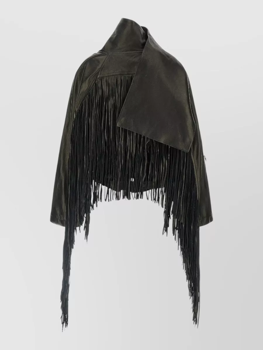 Rick Owens Leather Cropped Asymmetric Zip Jacket