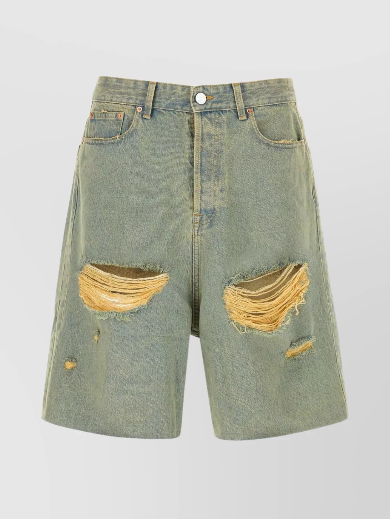 Shop Vetements Distressed Denim Bermuda Shorts With Vintage Effect