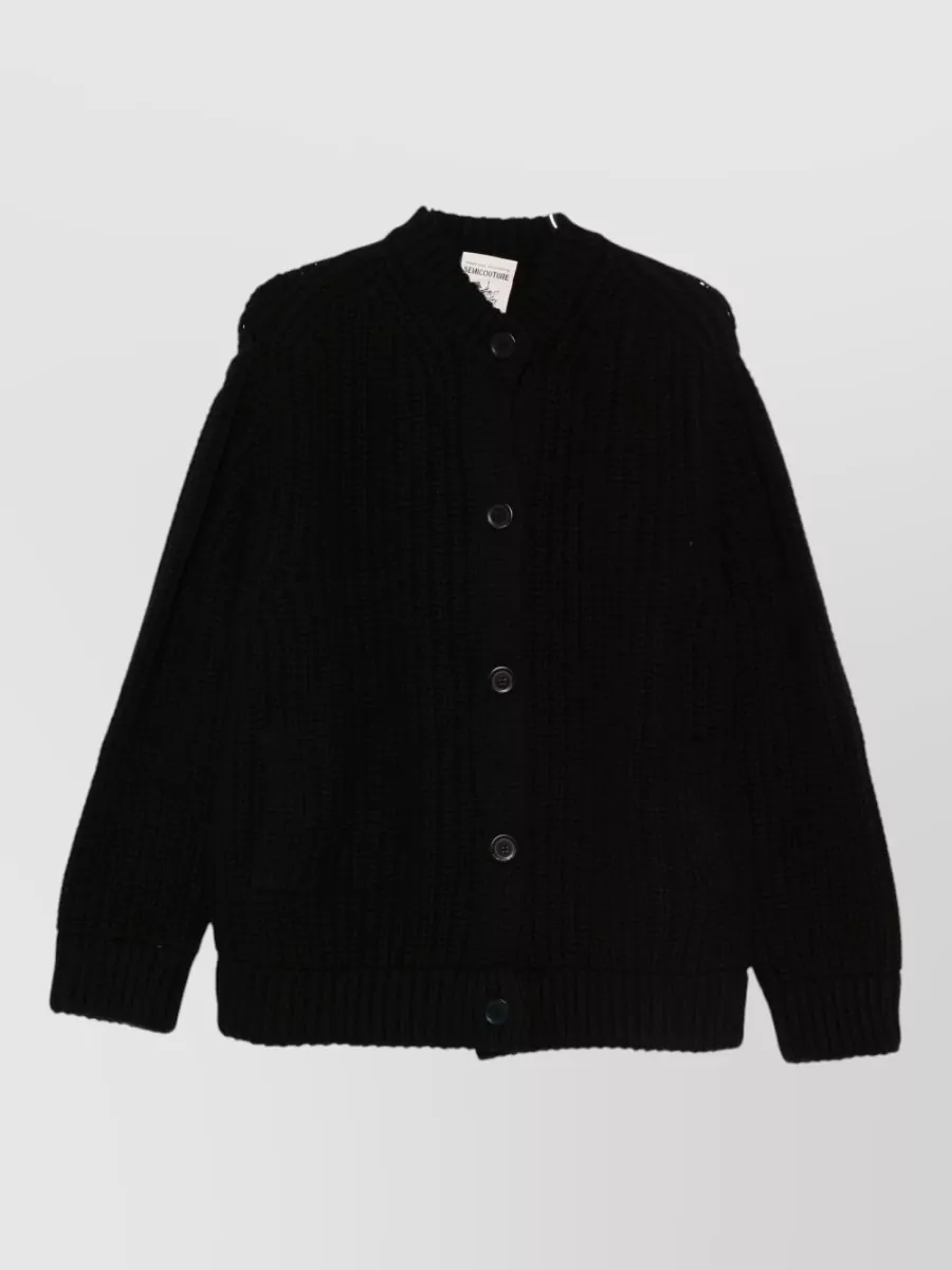 Semicouture Wool Round-Neck Long-Sleeve Cardigan