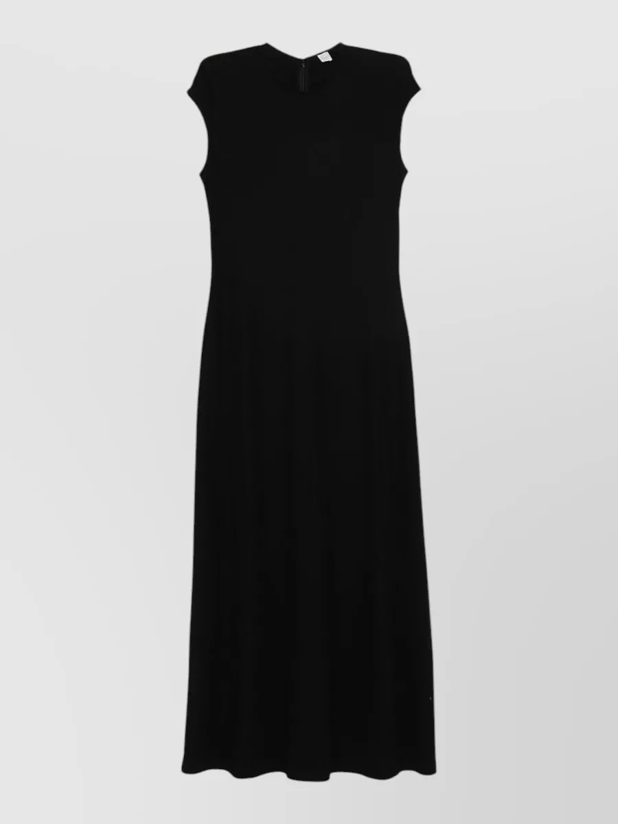 Totême Midi Dress Belted Waist Crew Neck In Black