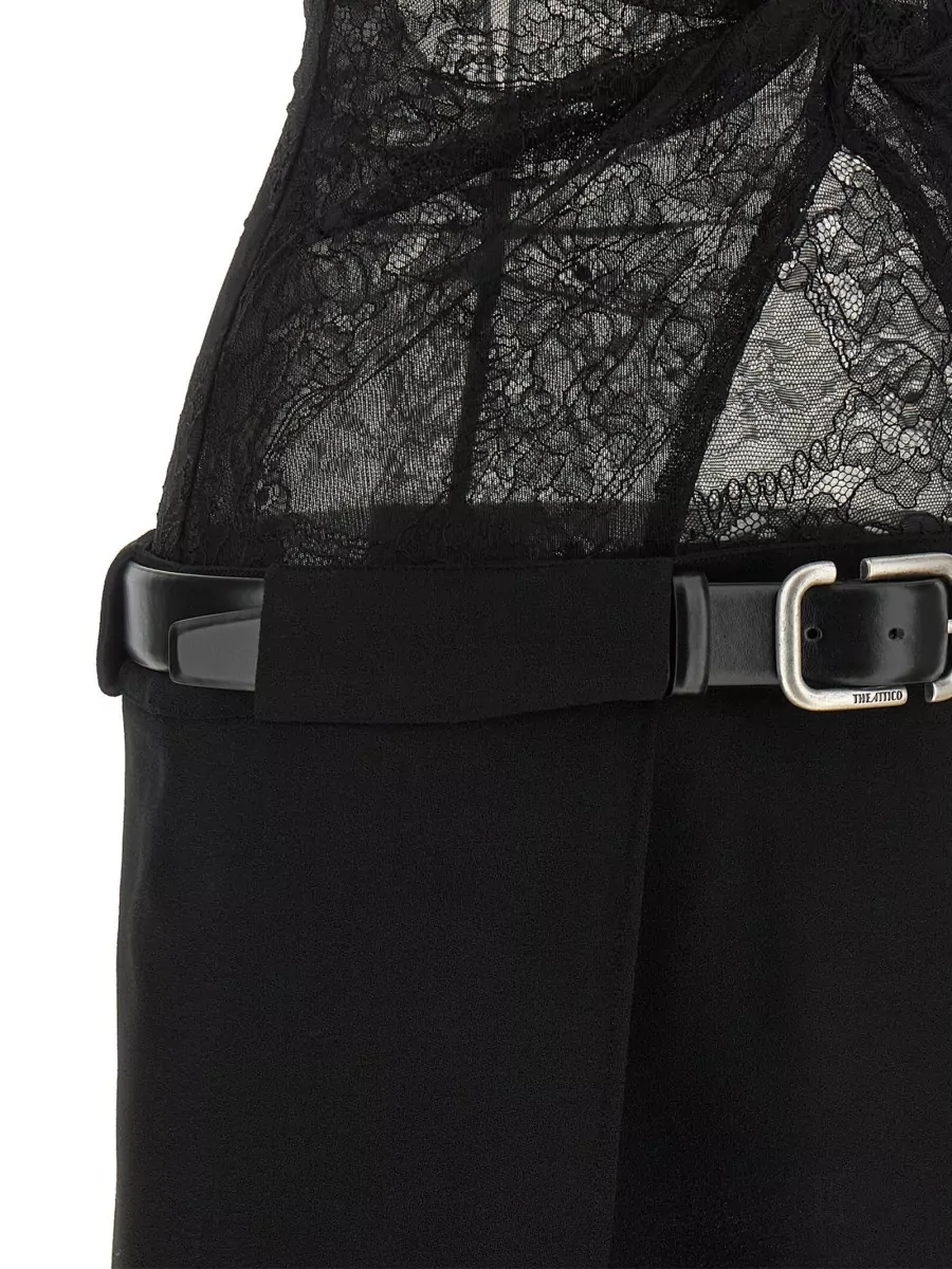 The Attico Lace Asymmetric Draped Mini Dress