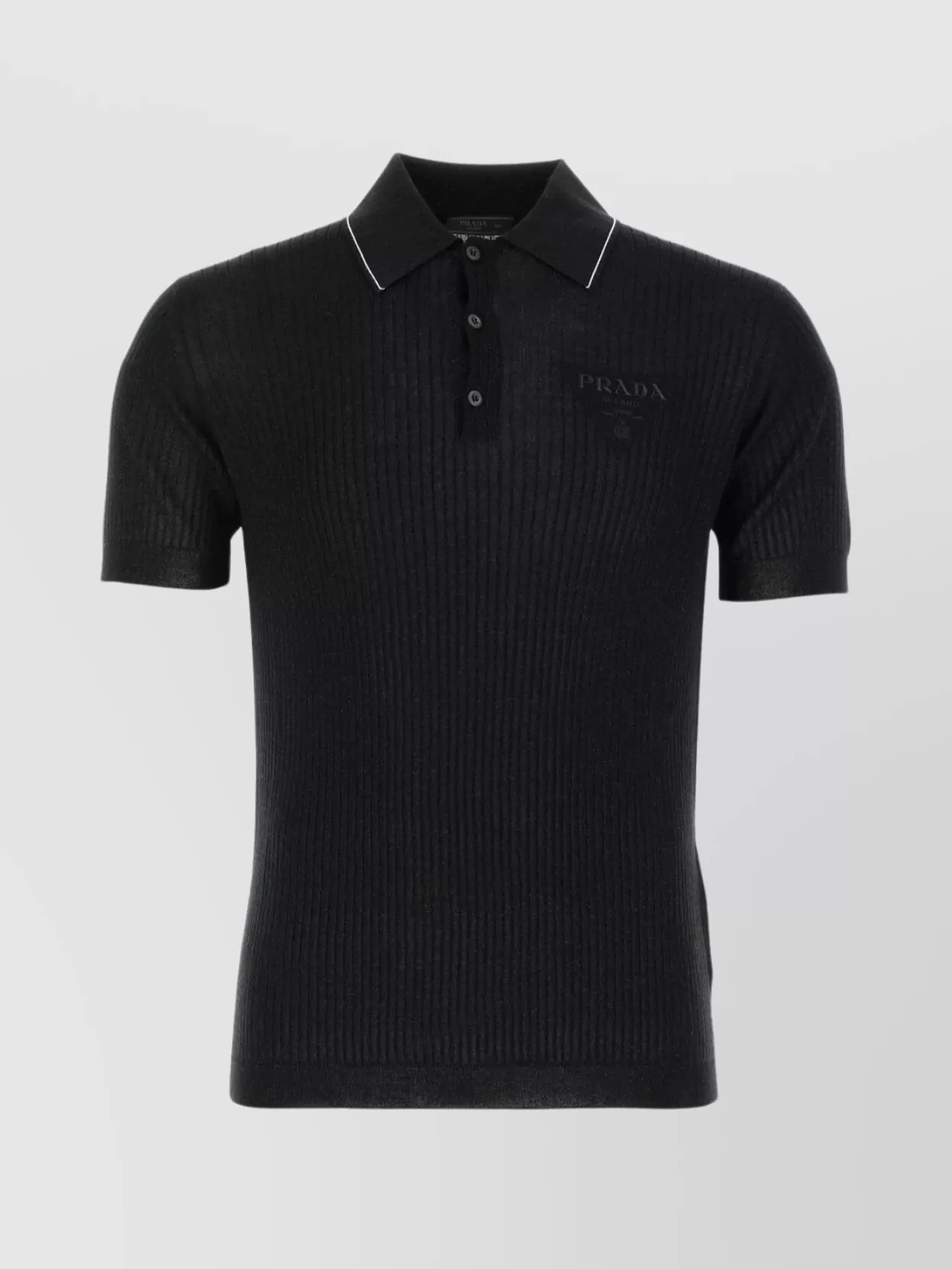 Shop Prada Wool Blend Polo Shirt With Contrast Trim