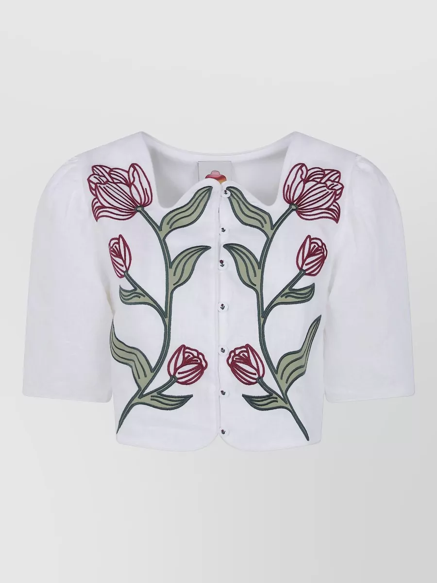 Farm Rio linen short-sleeve cropped jacket