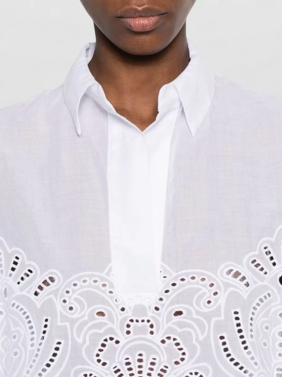 Ermanno Firenze Embroidered Cropped Cotton Short-Sleeve Shirt