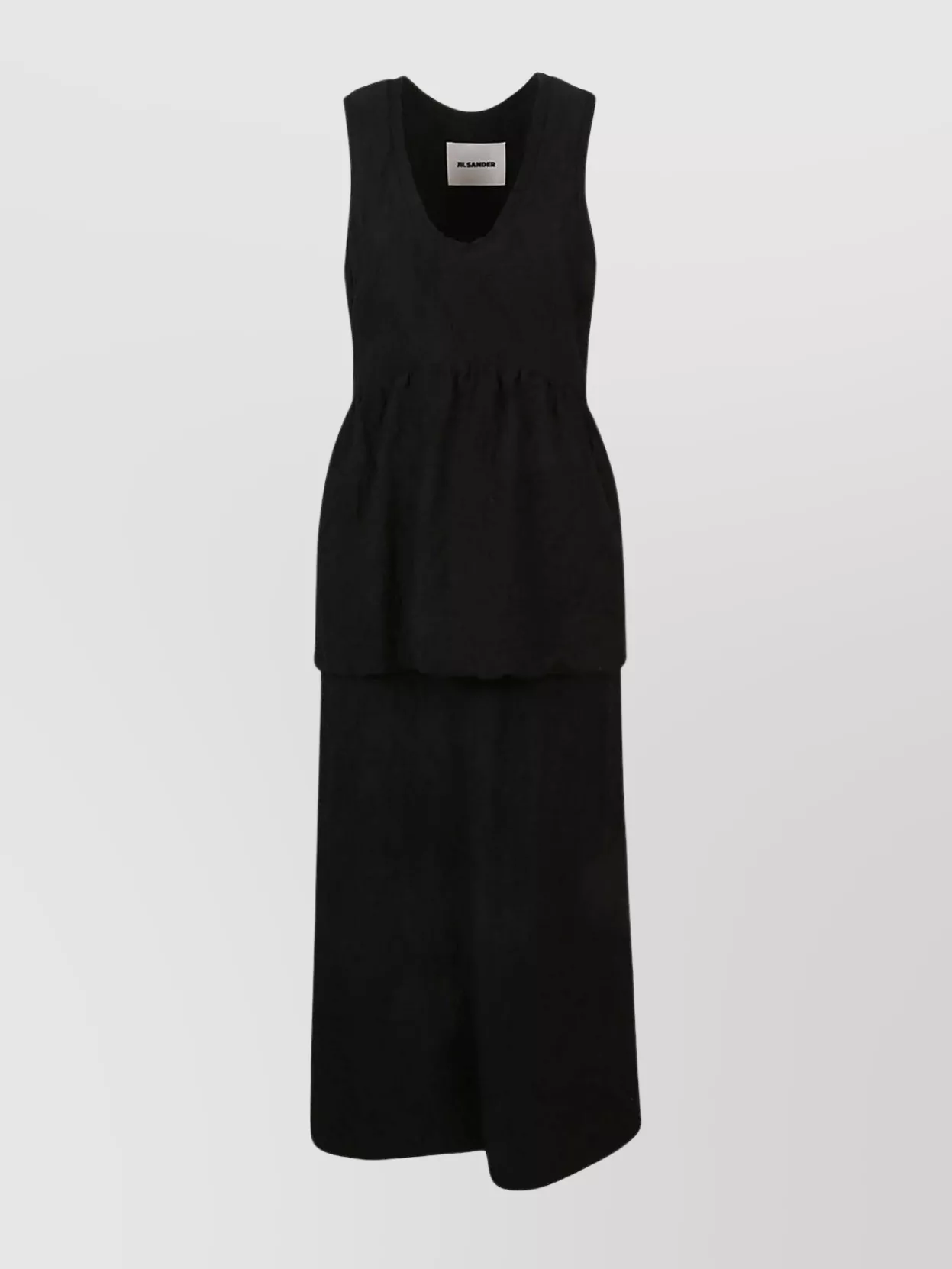 Shop Jil Sander Sleeveless Crew Neck Empire Waist Wide Leg Dress In Black