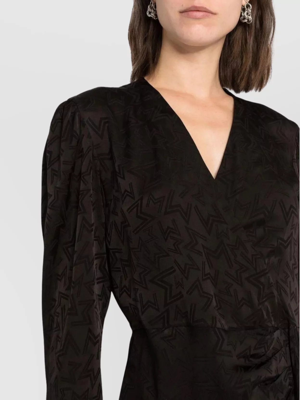 Msgm Monogram Print Wrap Design Asymmetric Hem Dress In Black
