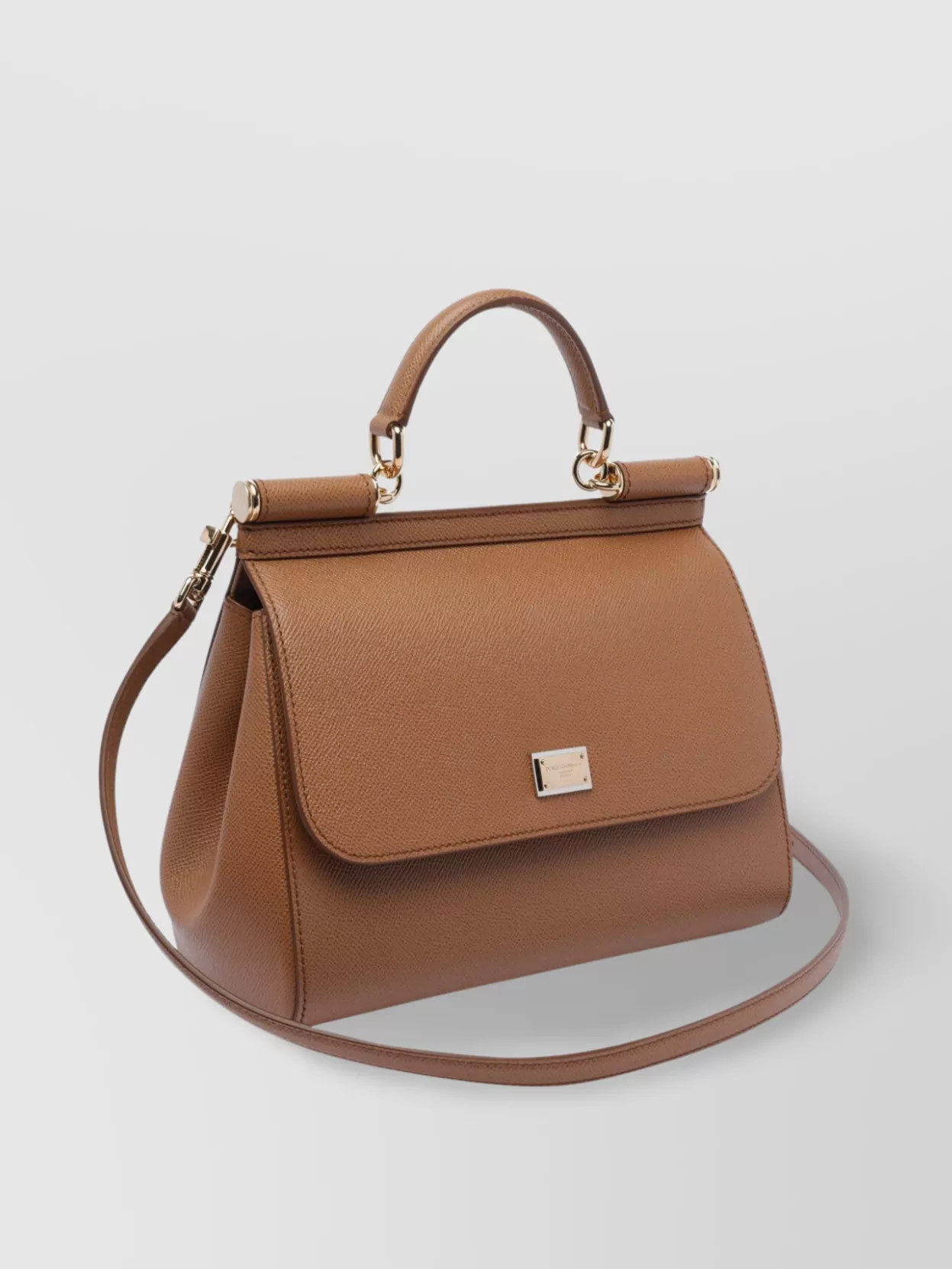 Dolce & Gabbana Large Sicily Top Handle Bag In Dauphine Leather In Brown