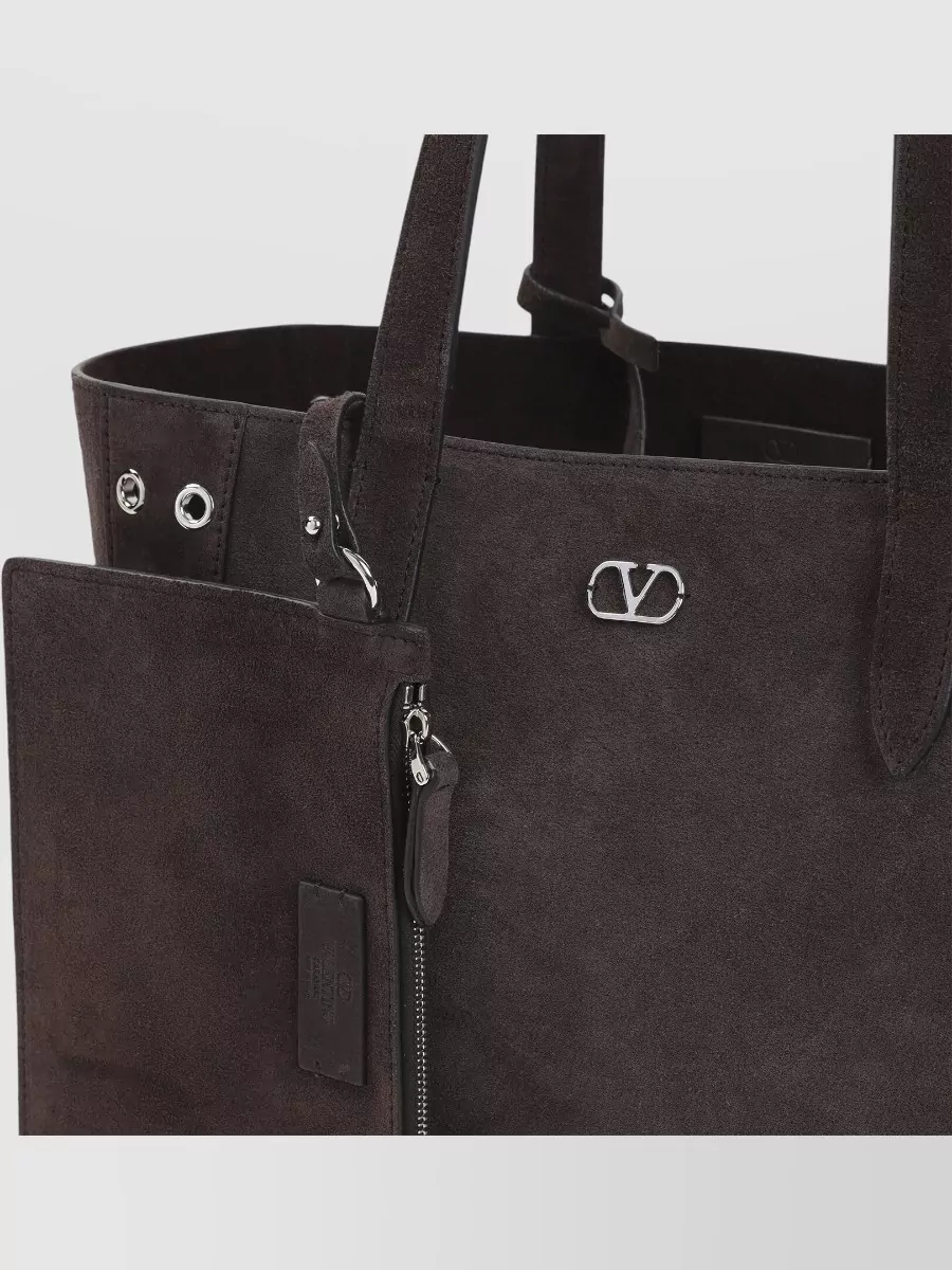 Valentino Garavani Suede Tote Bag Medium Size Studs Dual Handles