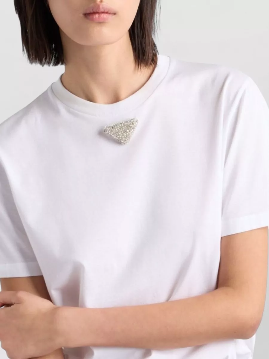 Prada Jersey Top Round Neck Short Sleeves