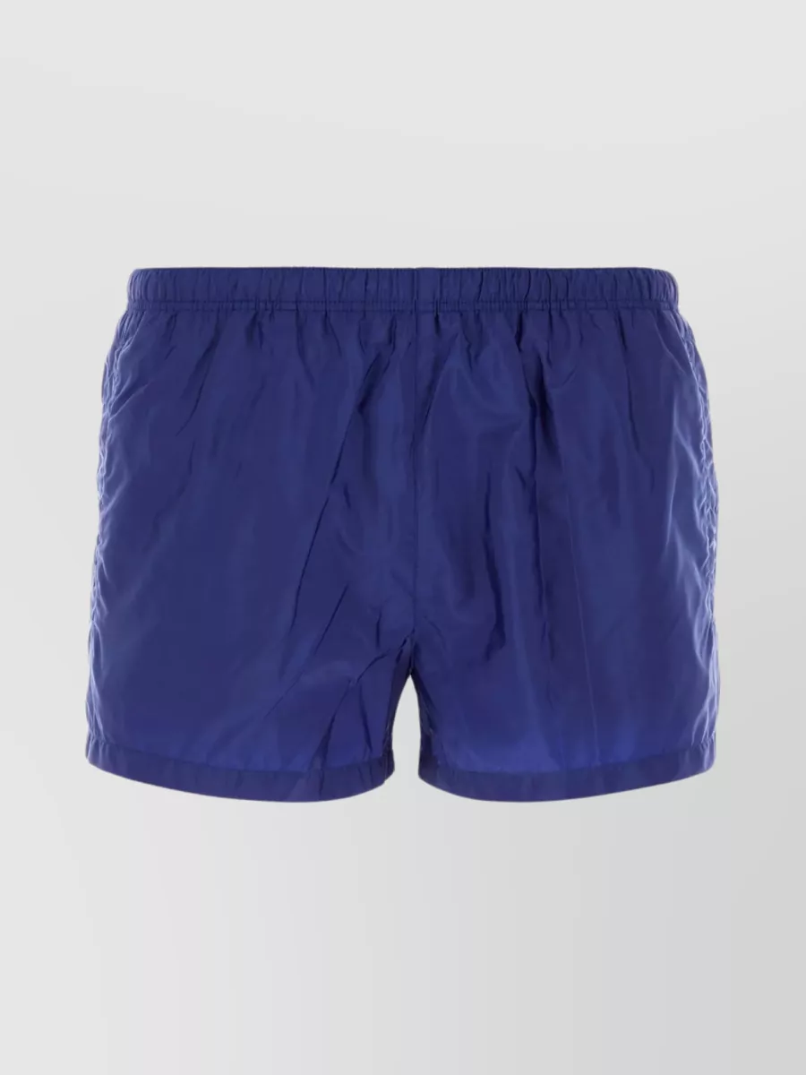 Shop Prada Elastic Waist Nylon Swim Shorts In Blue