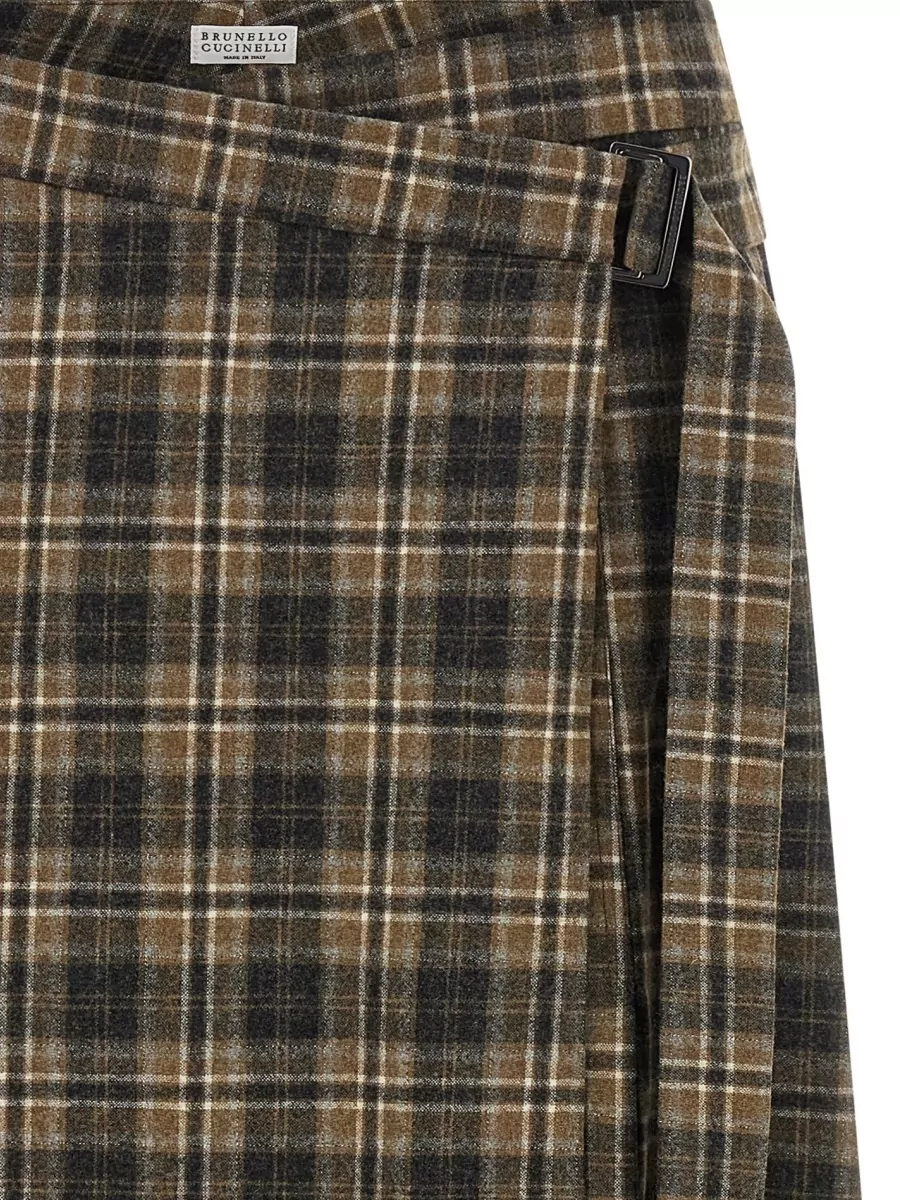 Brunello Cucinelli Wool Tartan Pleated Maxi Skirt