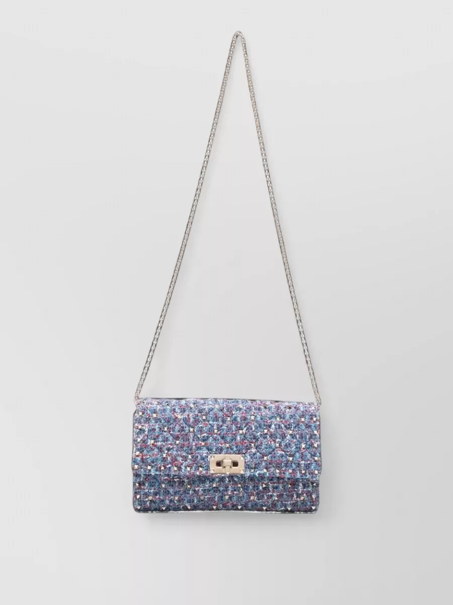 Valentino Garavani rockstud spike tweed clutch bag