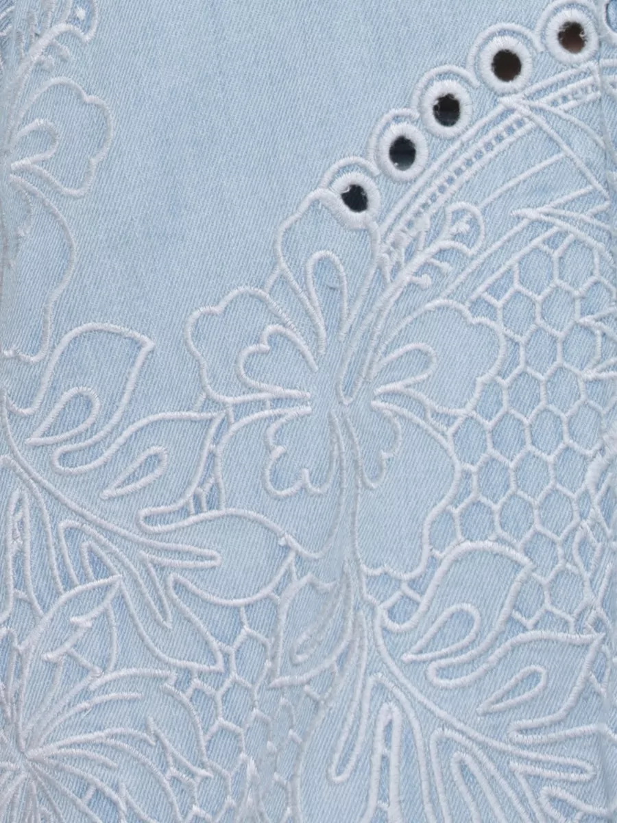 Zimmermann Denim Embroidered Short-Sleeve Shirt