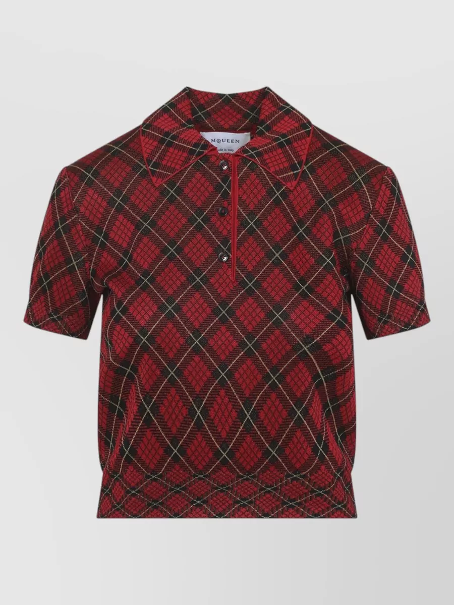 Alexander McQueen Checked ribbed short-sleeve polo top