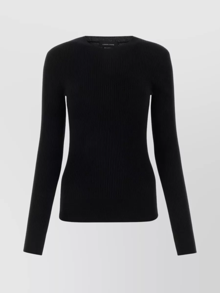 Shop Canada Goose Ribbed Crew-neck Wool Knit In Black