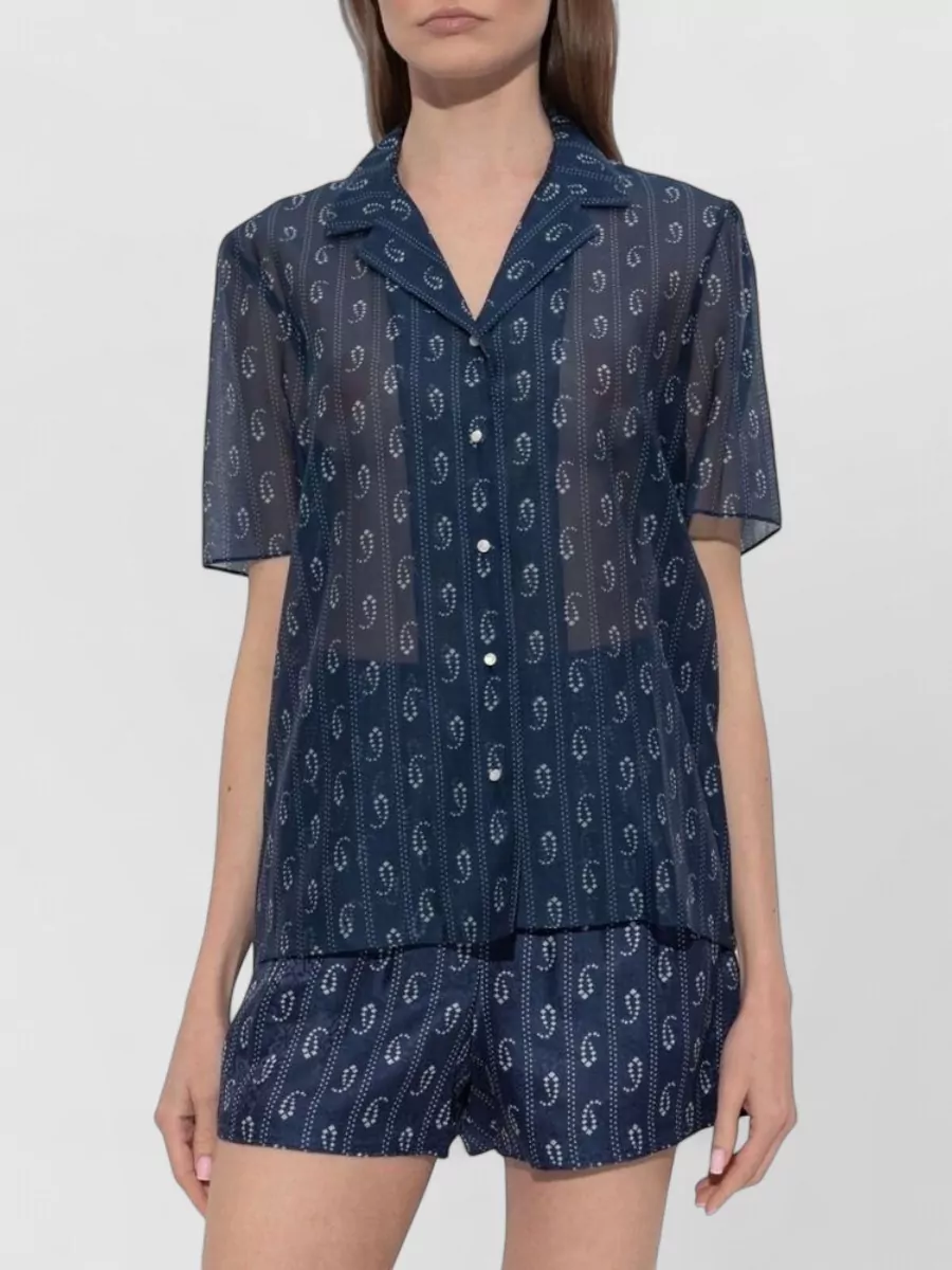 Tory Burch Silk Blend Paisley Print Short Sleeve Shirt