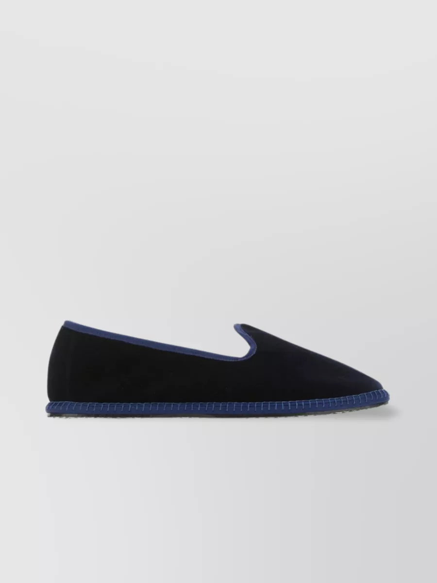 Shop Vibi Venezia Velvet Round Toe Loafers With Tonal Trimmings In Black