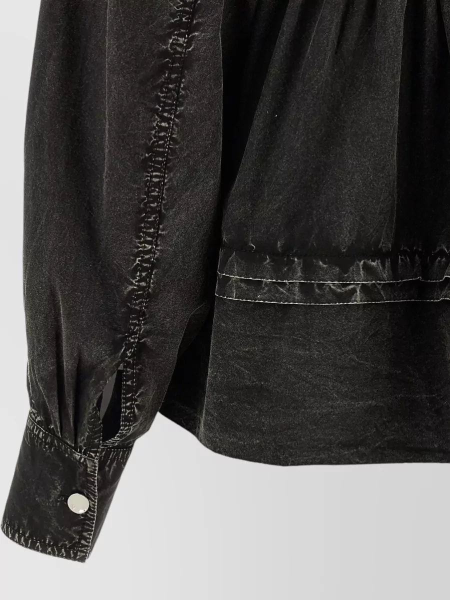 Ganni Washed Blouse Frill Shoulders Pleated Front