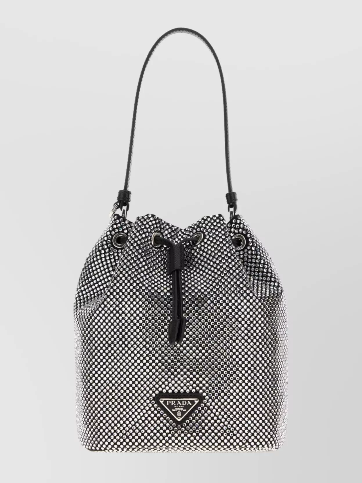 Prada Embellished Satin Bucket Bag In Silver