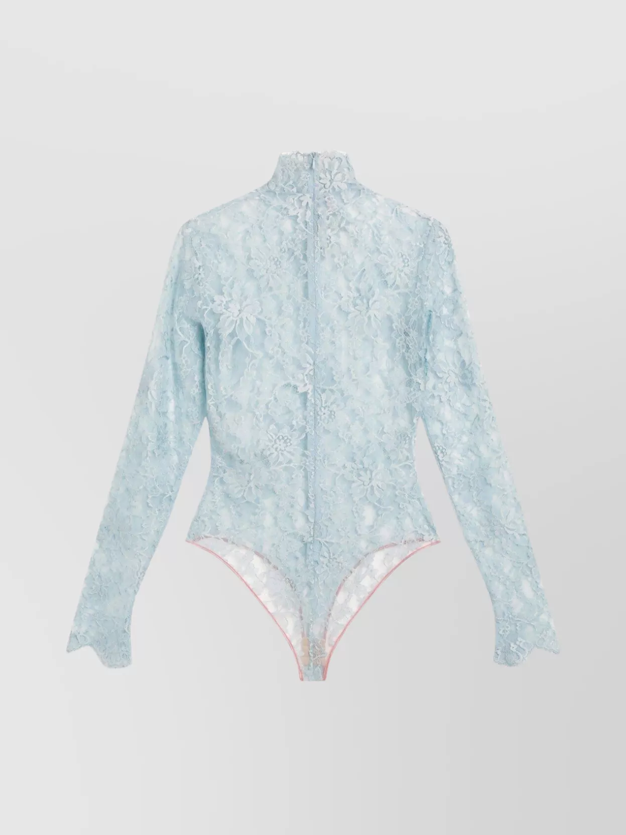 Valentino High Neck Long Sleeve Floral Lace Bodysuit In Blue