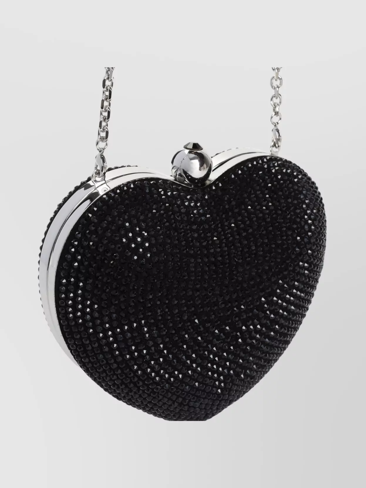 Mach&mach Small Heart Clutch Rhinestone Chain In Black