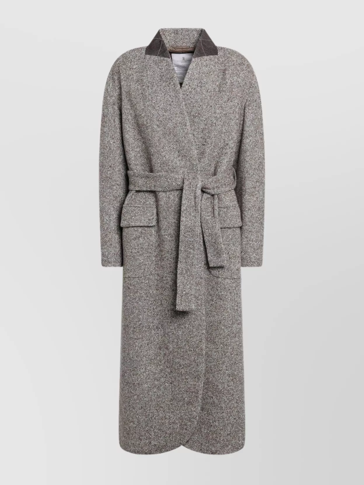 Brunello Cucinelli Wool Blend Coat Featuring Belted Waist In Gray