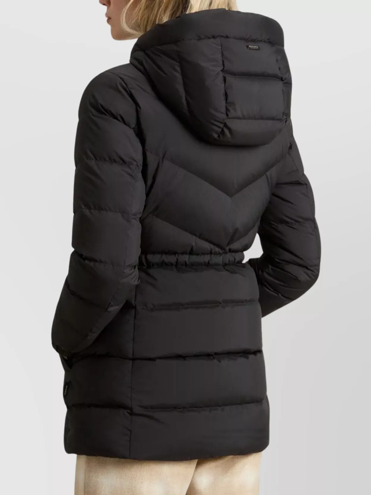 Woolrich Long Hooded Quilted Jacket Side Pockets