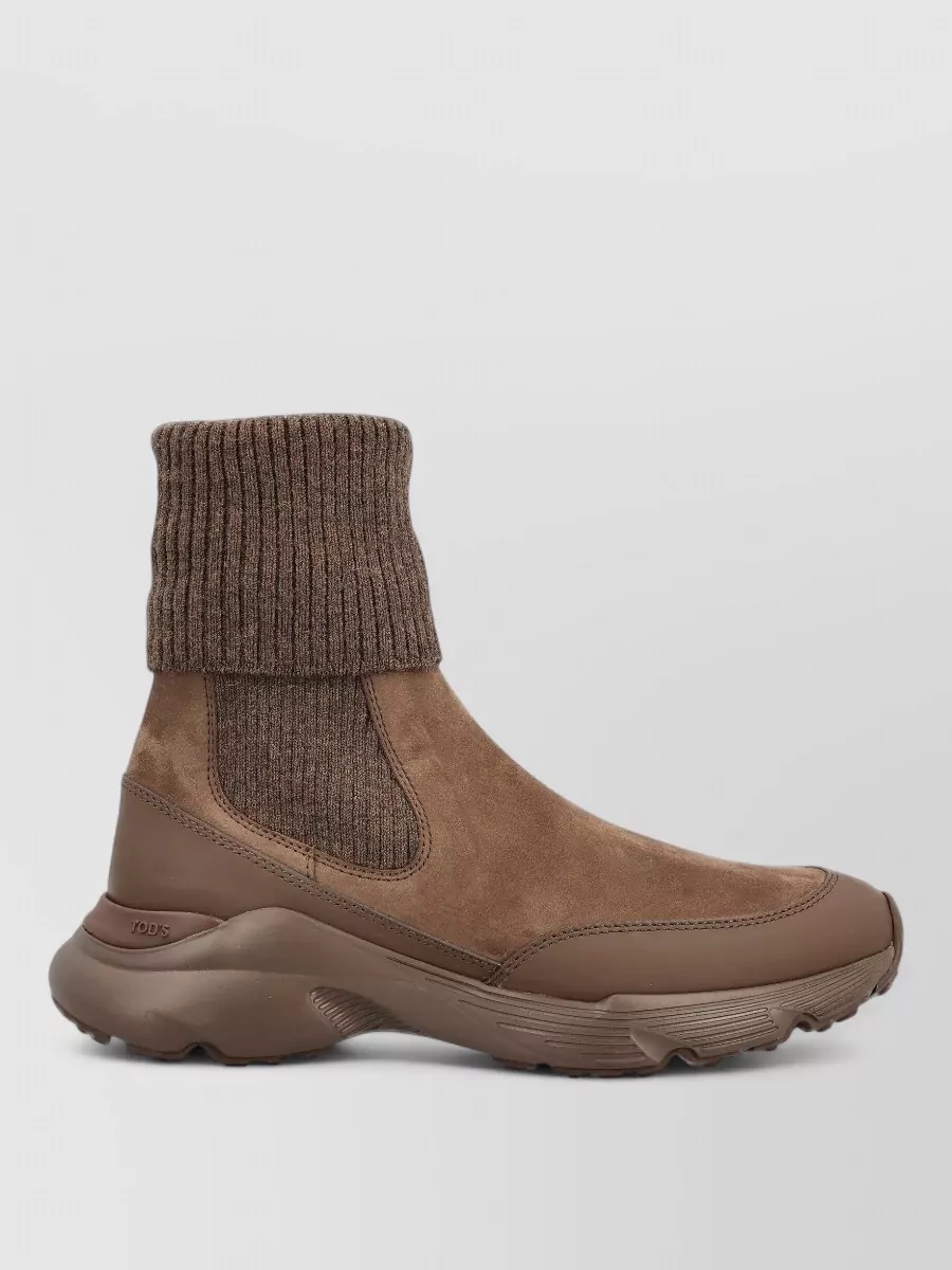 Tod's Suede Ribbed-Knit Slip-On Sneakers