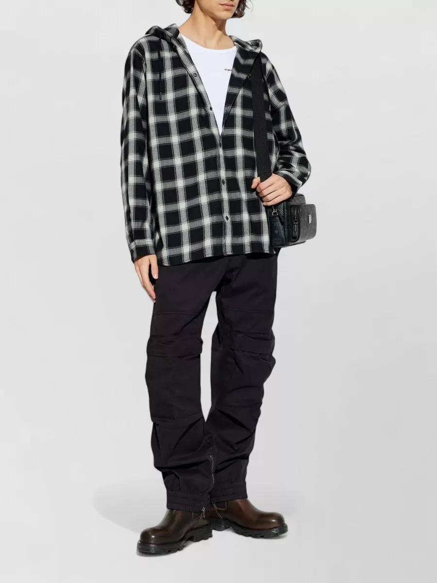 Diesel Checked Hooded Shirt Long Sleeves Drawstring