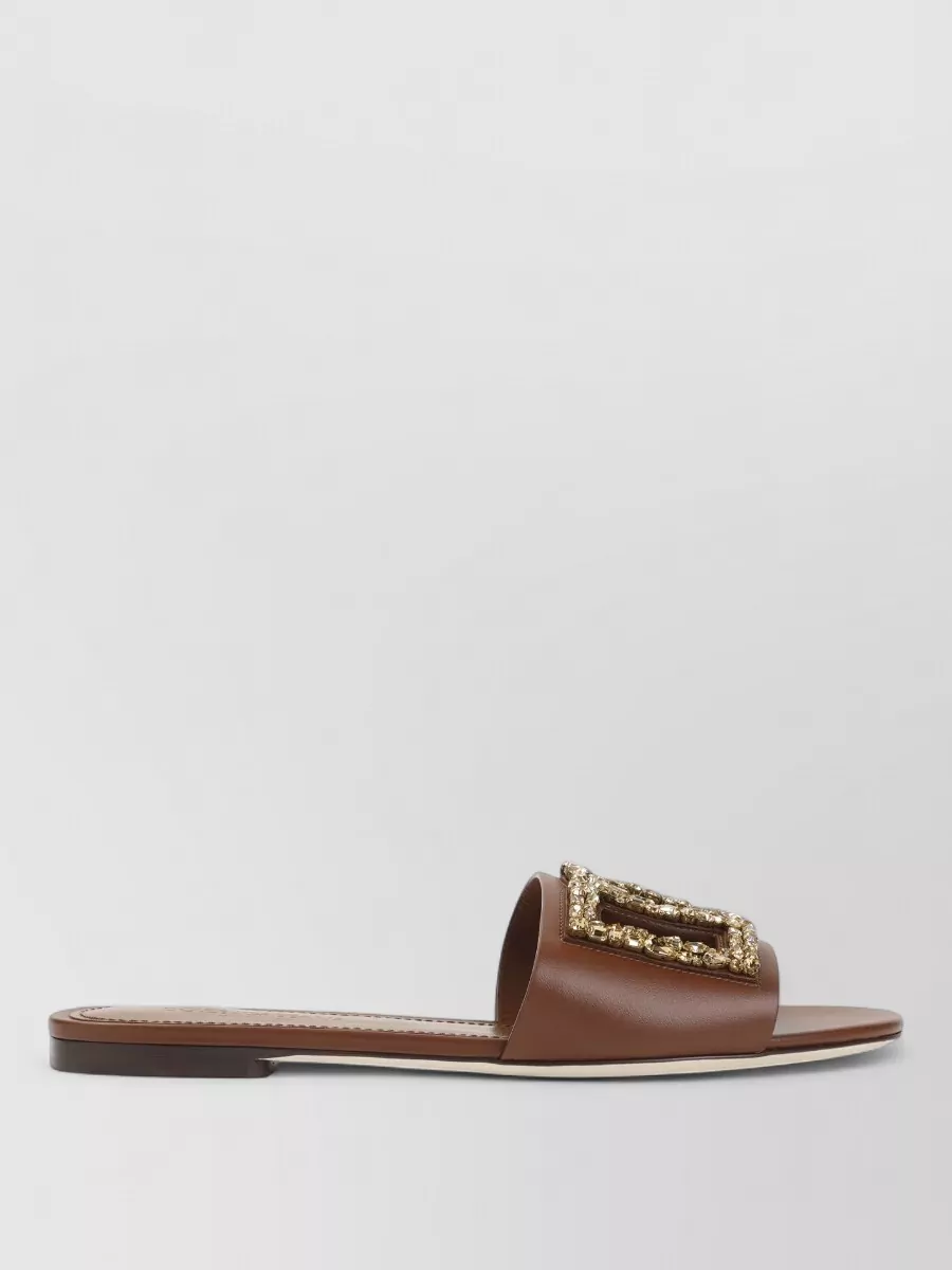 Dolce&Gabbana crystal-embellished leather flat mules