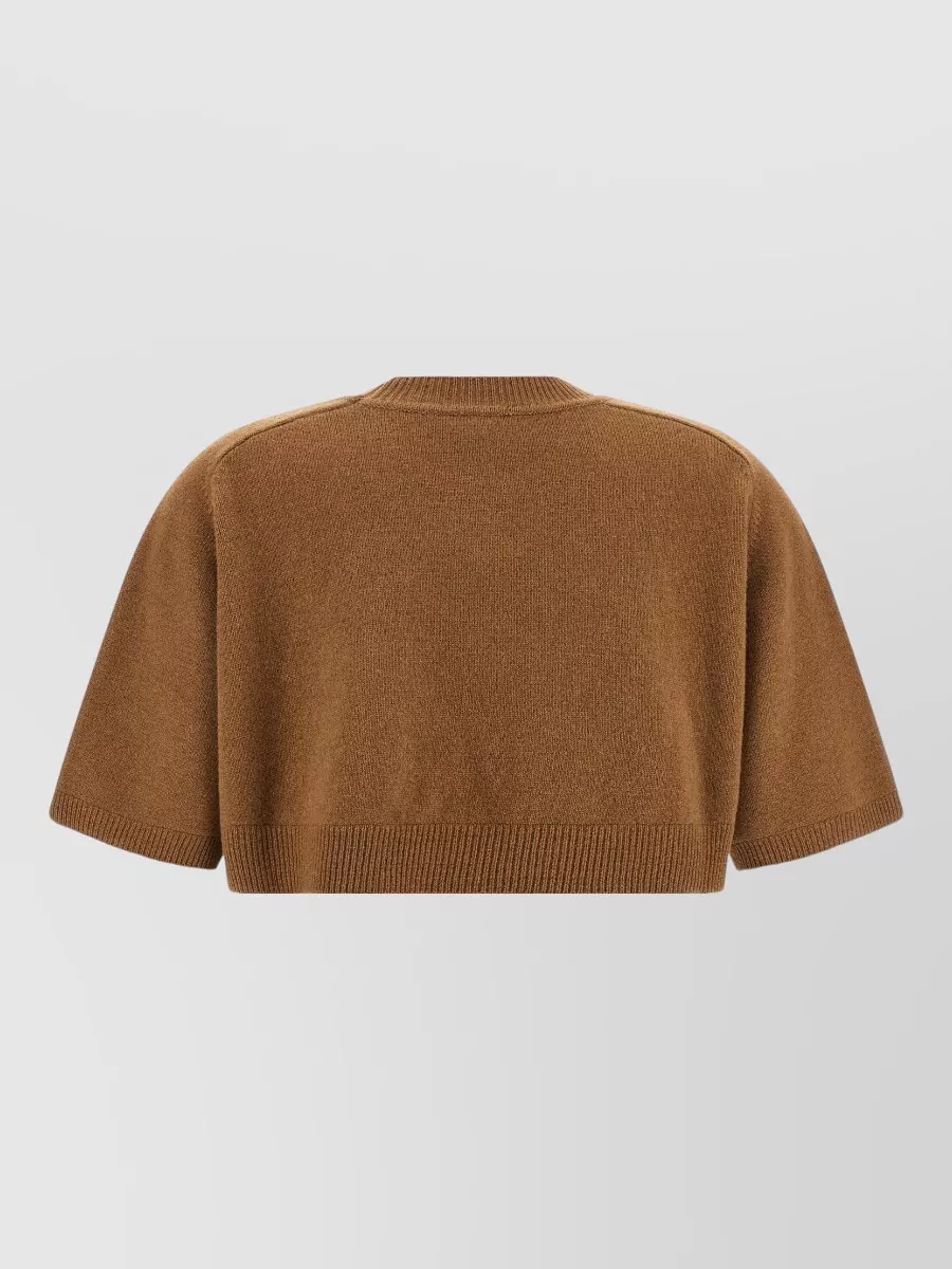 Elisabetta Franchi Cashmere Wool Ribbed Cropped Short-Sleeve Jumper