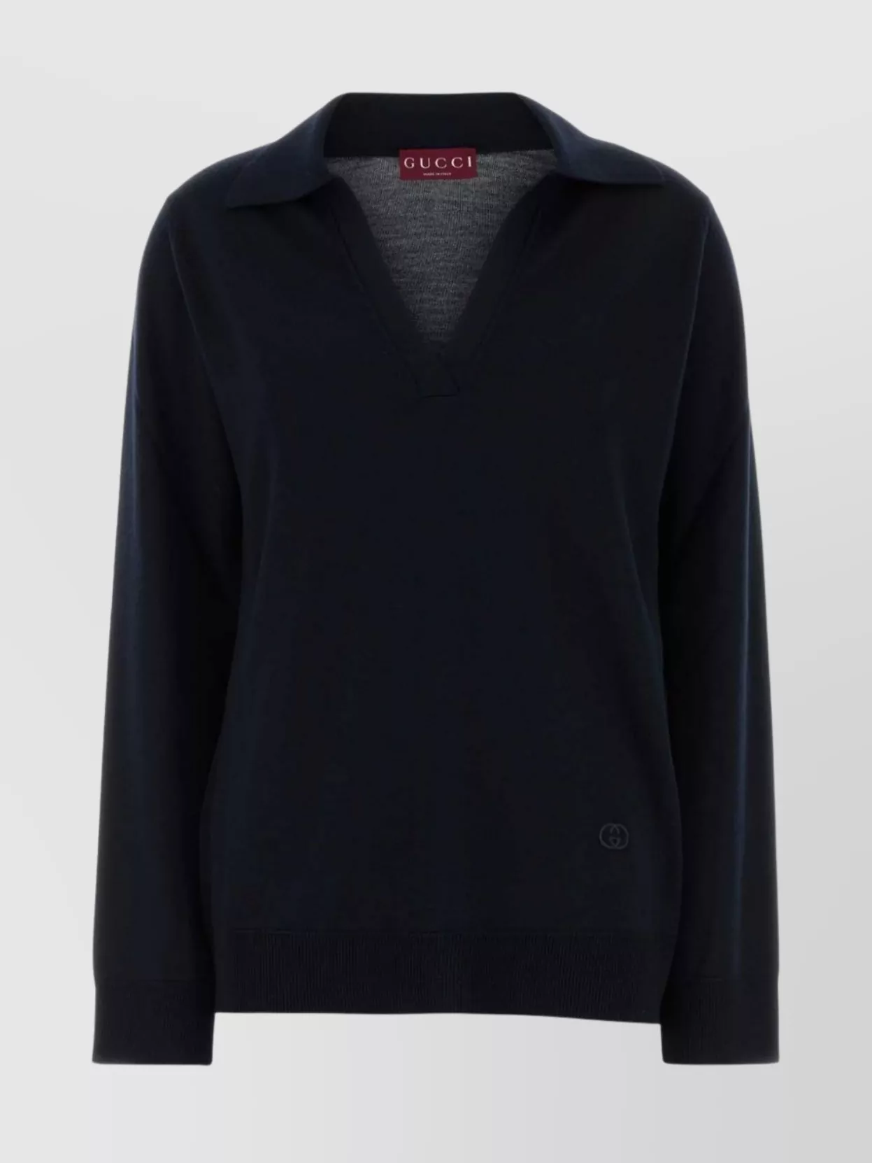 Gucci Oversized Wool Polo Shirt V-neckline In Blue