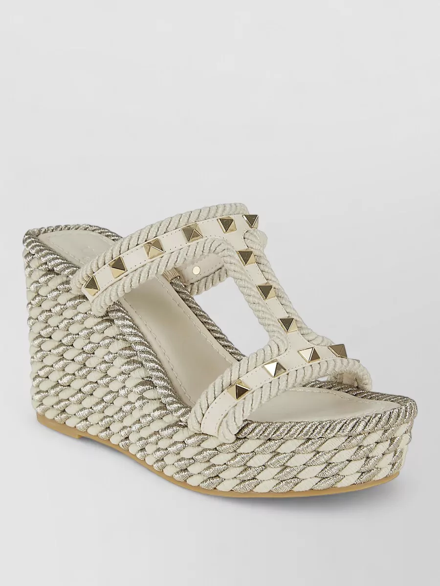 Valentino Garavani Leather Rockstud Wedge Espadrille Sandals